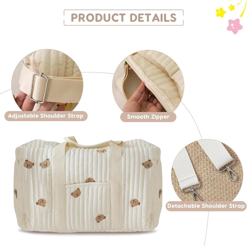 SONARIN Large Capacity Embroidery Diaper Bag Tote,Lightweight Travel Duffel Bag Messenger Bag Nappy Changing Bag Mummy Bag - Image 3